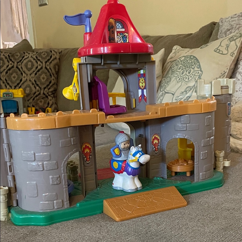 Vintage Fisher-Price Little People Colorful Castle Playset with Knight and Horse